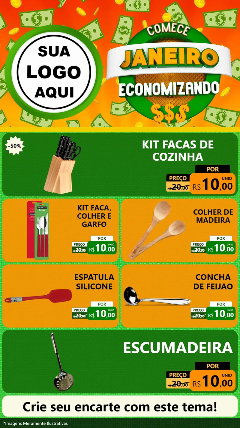 Modelo de TV para TV Vertical com o tema Comece Janeiro Economizando para Utilidades Domésticas