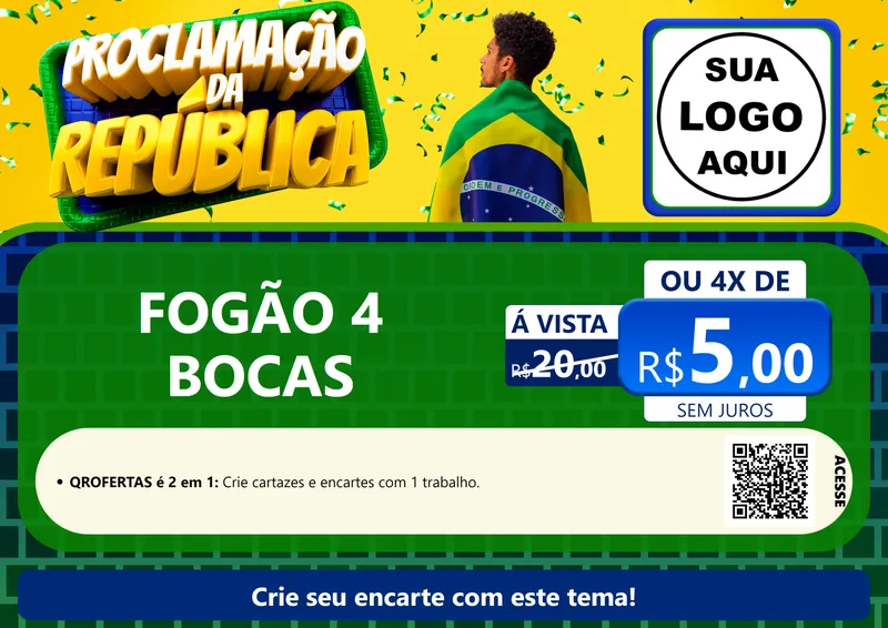 Modelo de Cartaz para Cartaz A4 Horizontal com o tema Proclamação da República para Móveis e Eletro