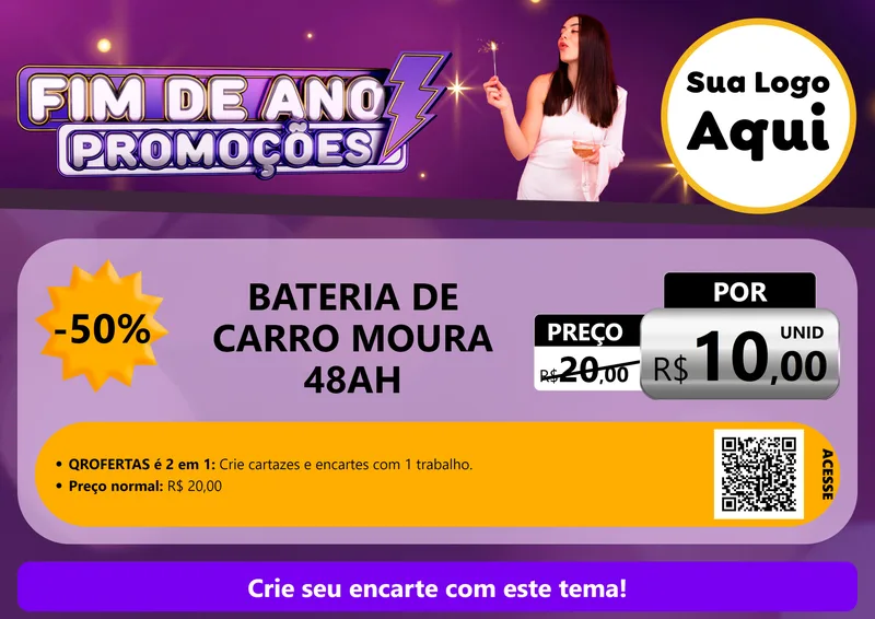 Modelo de Cartaz para Cartaz A4 Horizontal com o tema Fim de Ano Promoções para Baterias Elétricas