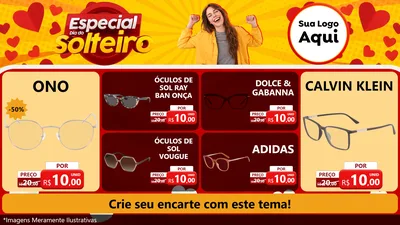 Modelo de TV para TV Horizontal com o tema Especial Dia do Solteiro para Óticas