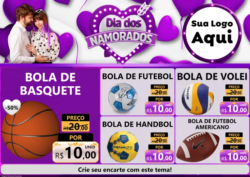 Modelo de Encarte para Encarte A4 Horizontal com o tema Dia dos Namorados para Artigos Esportivos