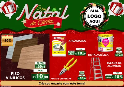 Modelo de Encarte para Encarte A4 Horizontal com o tema Um Natal de Ofertas para Material para Construção