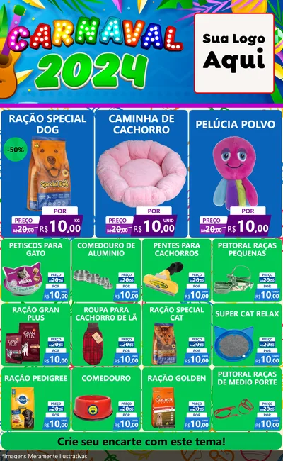 Modelo de Encarte para Encarte Grande com o tema Carnaval 2027 para Pet Shop
