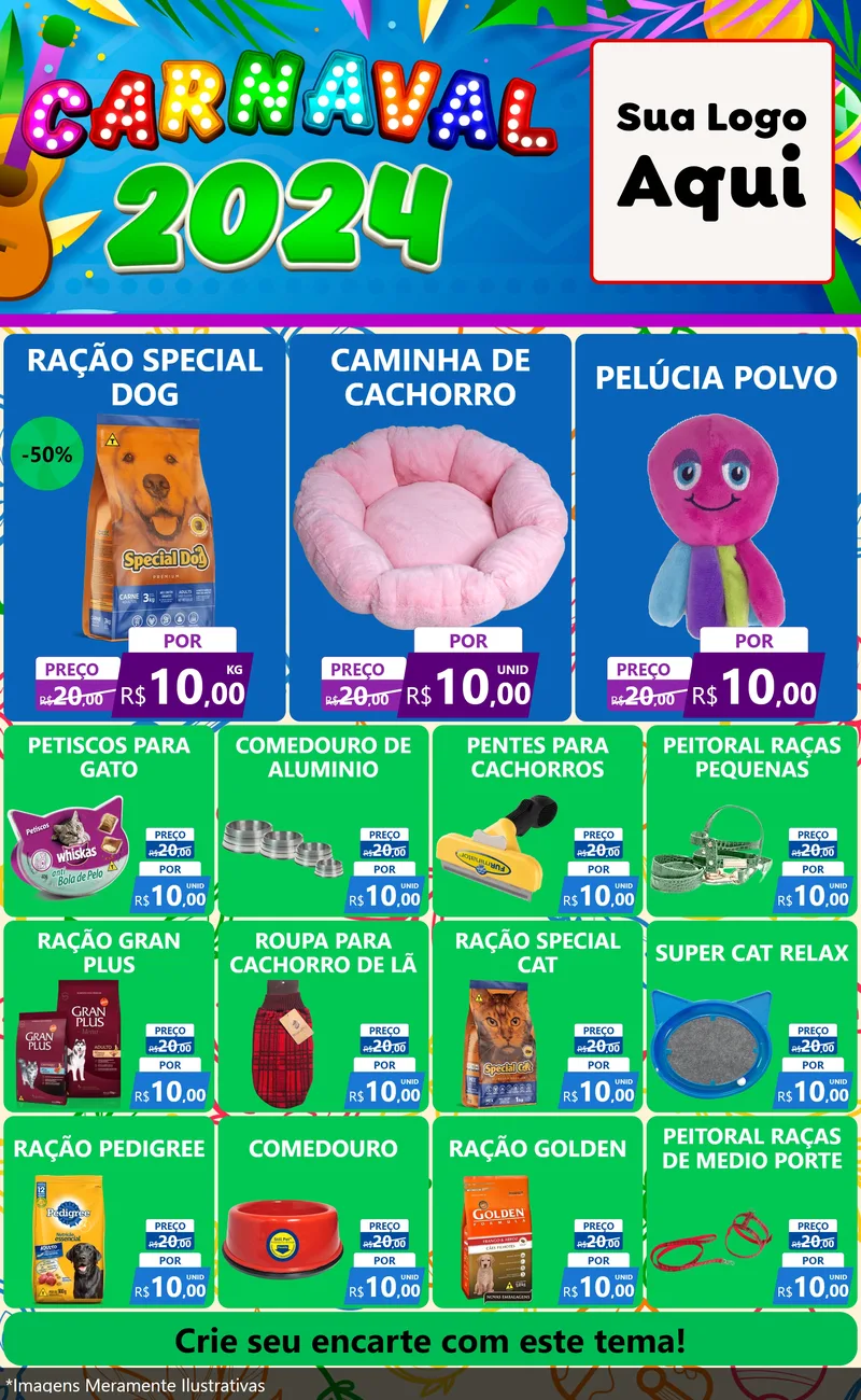 Modelo de Encarte para Encarte Grande com o tema Carnaval 2027 para Pet Shop