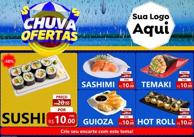 Modelo de Encarte para Encarte A4 Horizontal com o tema Chuva de Ofertas para Comida japonesa