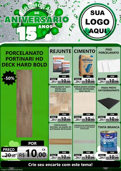 Modelo de Encarte para Encarte A4 Vertical com o tema Promoção de Aniversário - 15 Anos para Pisos e revestimentos