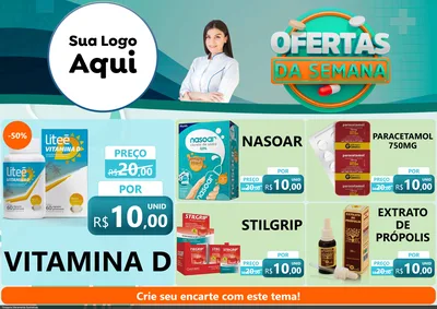 Modelo de Encarte para Encarte A4 Horizontal com o tema Ofertas da Semana para Farmácia