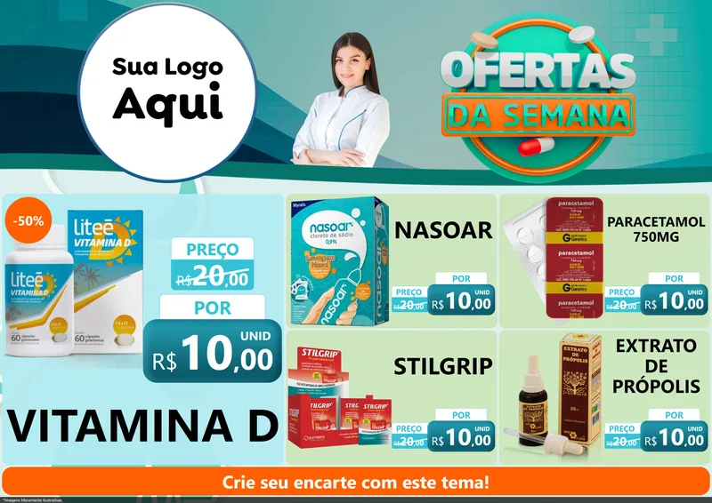 Modelo de Encarte para Encarte A4 Horizontal com o tema Ofertas da Semana para Farmácia