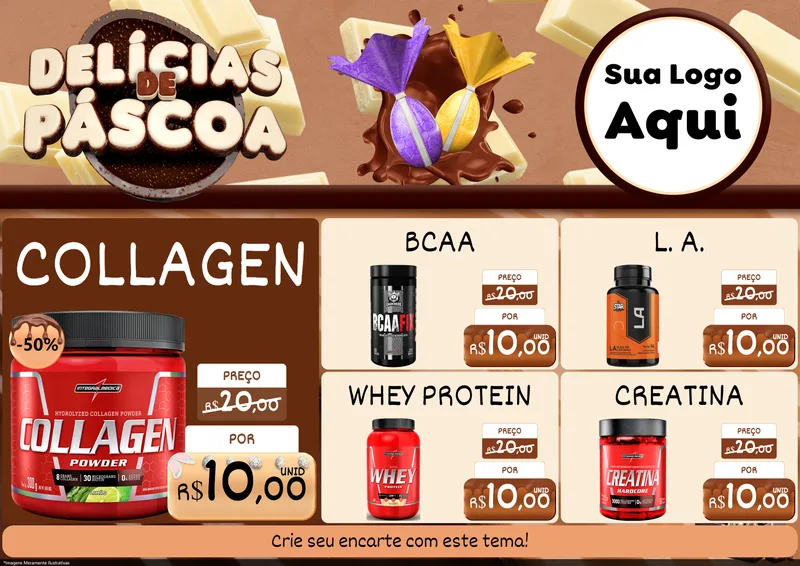 Modelo de Encarte para Encarte A4 Horizontal com o tema Delícias de Páscoa para Suplementos alimentares