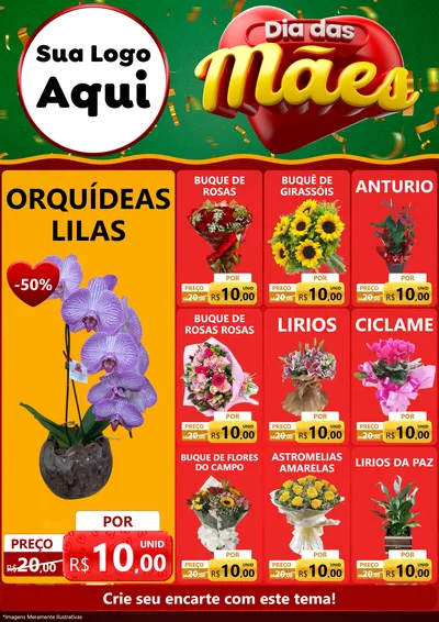 Modelo de Encarte para Encarte A4 Vertical com o tema Dia das Mães para Floricultura e jardim