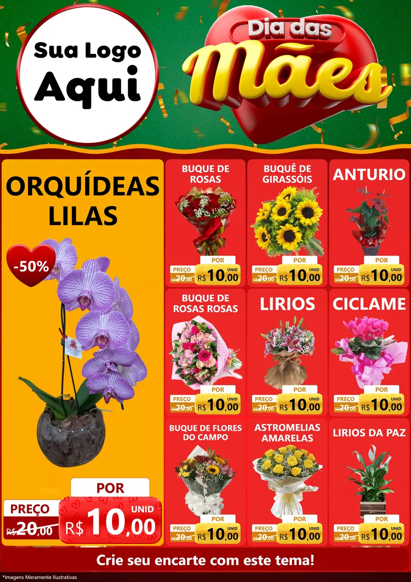 Modelo de Encarte para Encarte A4 Vertical com o tema Dia das Mães para Floricultura e jardim