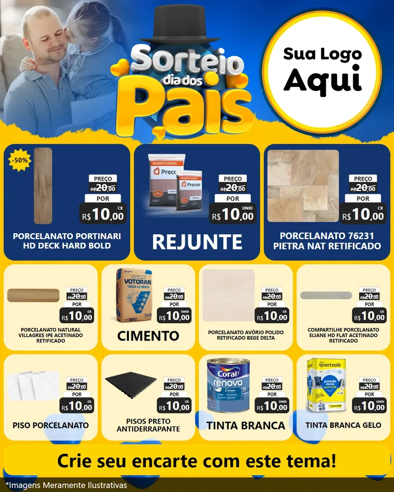 Modelo de Rede Social para Feed Instagram com o tema Sorteio Dia Dos Pais para Pisos e revestimentos
