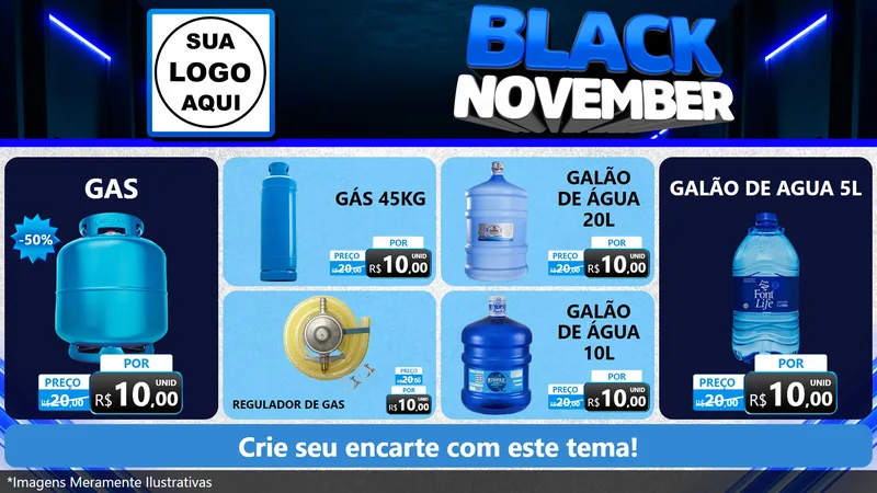Modelo de TV para TV Horizontal com o tema Black November para Água e gás