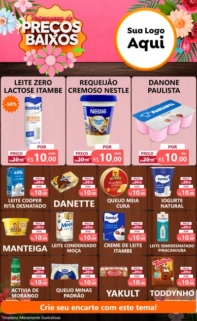 Modelo de Encarte para Encarte Grande com o tema Primavera de Preços Baixos para Frios e Laticínios