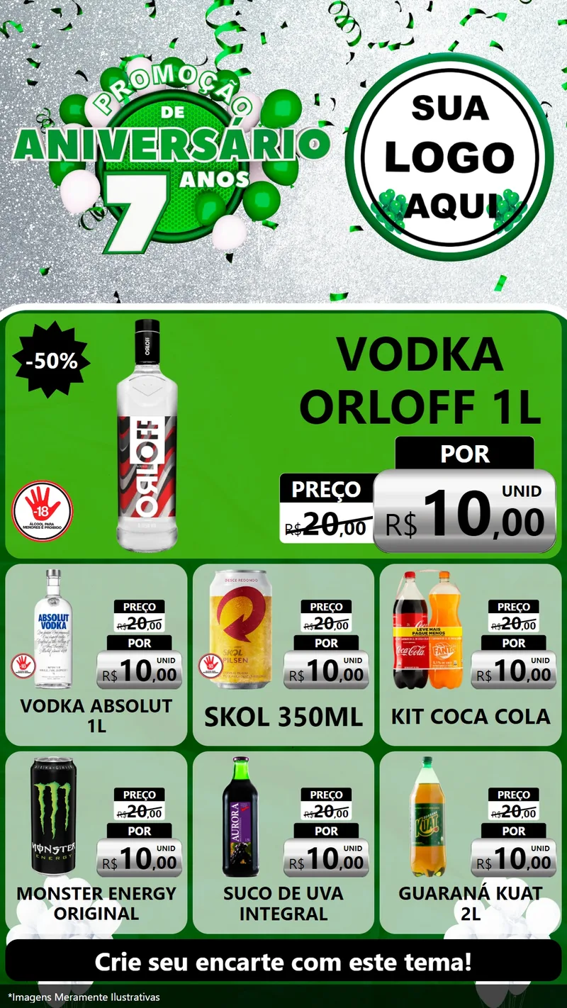 Modelo de Rede Social para Stories com o tema Promoção de Aniversário - 7 Anos para Distribuidora de bebidas