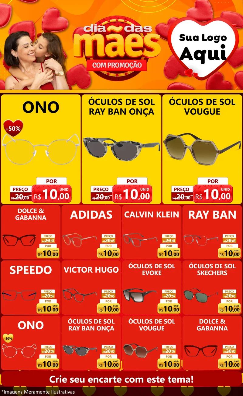 Modelo de Encarte para Encarte Grande com o tema Dia das Mães com Promoção para Óticas