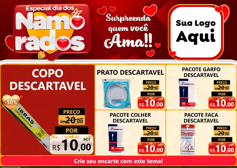 Modelo de Encarte para Encarte A4 Horizontal com o tema Especial Dia dos Namorados para Embalagens