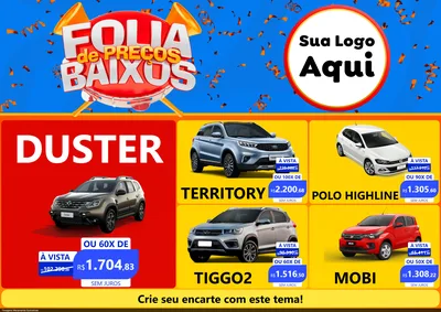 Modelo de Encarte para Encarte A4 Horizontal com o tema Folia de Preços Baixos para Concessionaria de Carros
