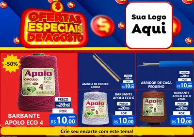 Modelo de Encarte para Encarte A4 Horizontal com o tema Ofertas Especiais de Agosto para Armarinho e Aviamentos