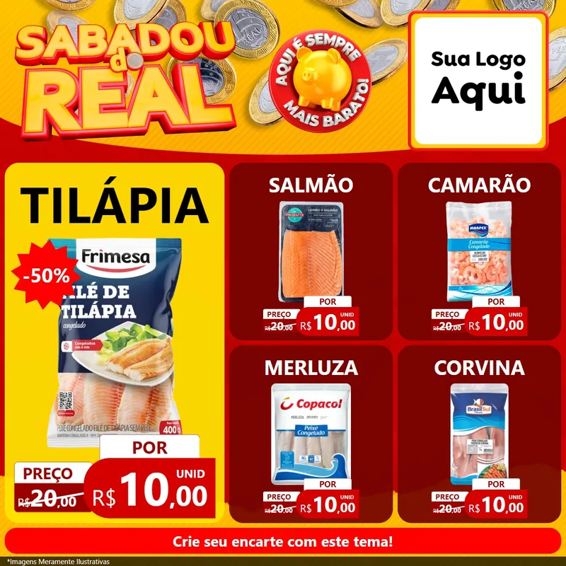 Modelo de Rede Social para Feed Facebook com o tema Sabadou do Real para Peixaria