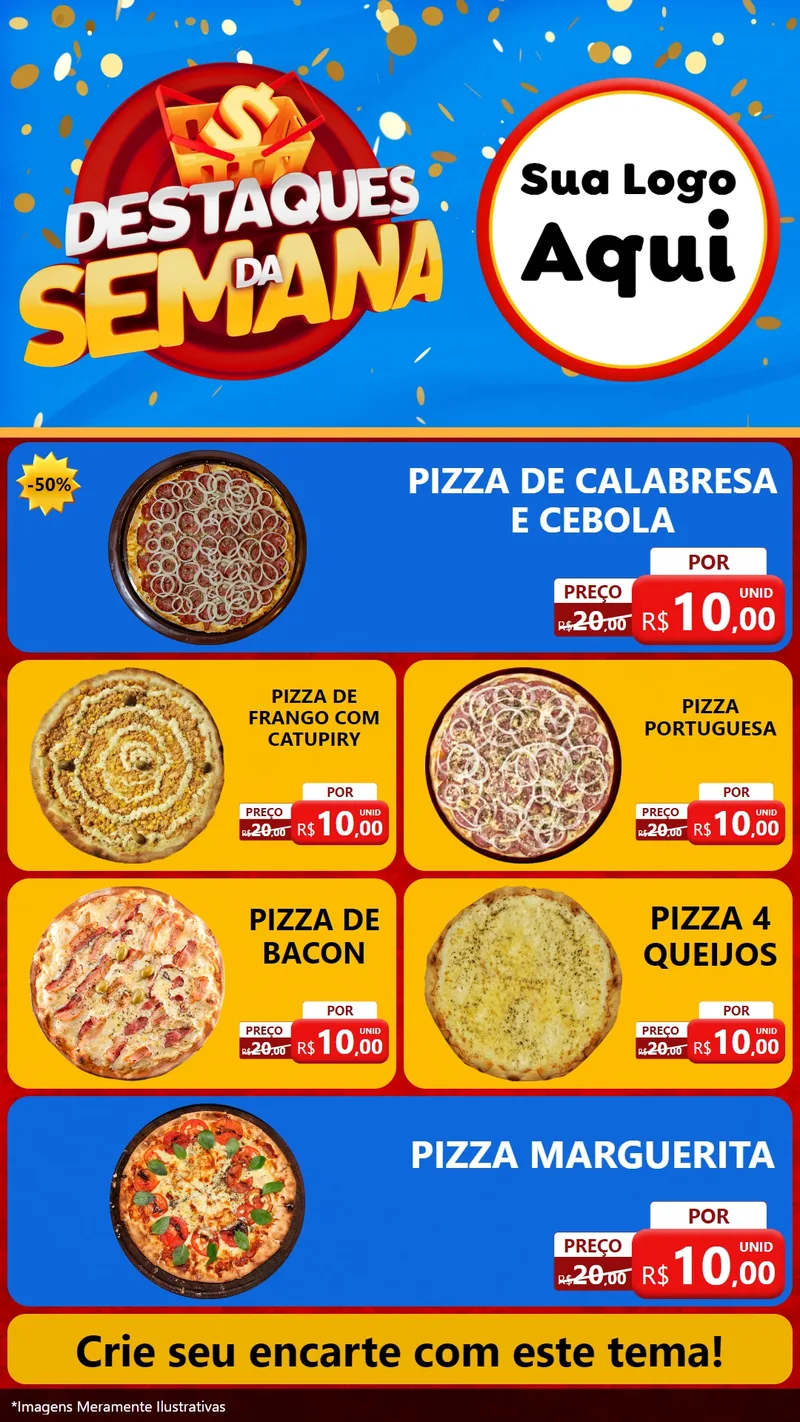 Modelo de TV para TV Vertical com o tema Destaques da Semana para Pizzaria