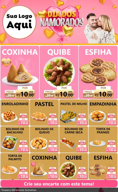 Modelo de Encarte para Encarte Grande com o tema Dia dos Namorados para Salgadaria