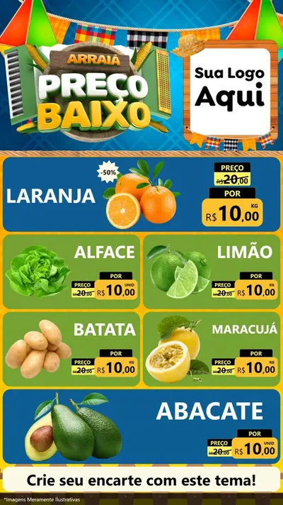 Modelo de TV para TV Vertical com o tema Arraiá de Preço Baixo - Junina para Hortifrúti