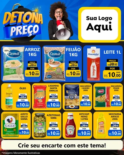 Modelo de Rede Social para Feed Instagram com o tema Detona Preços para Supermercado