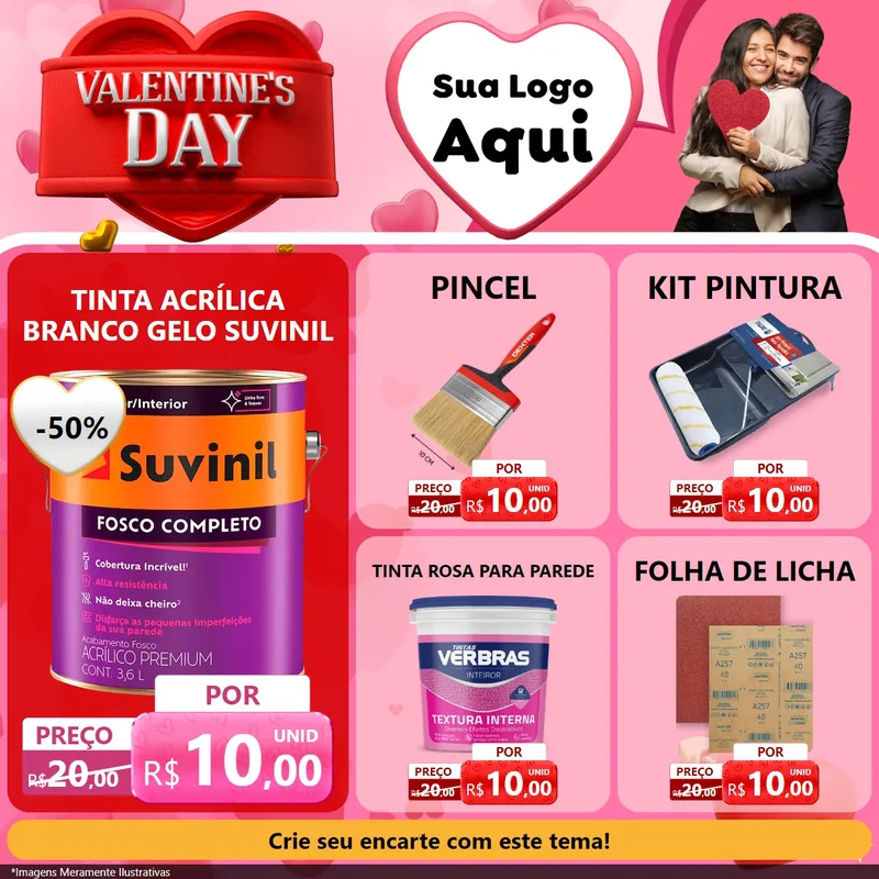 Modelo de Rede Social para Feed Facebook com o tema Valentine's Day para Tintas e Ferramentas
