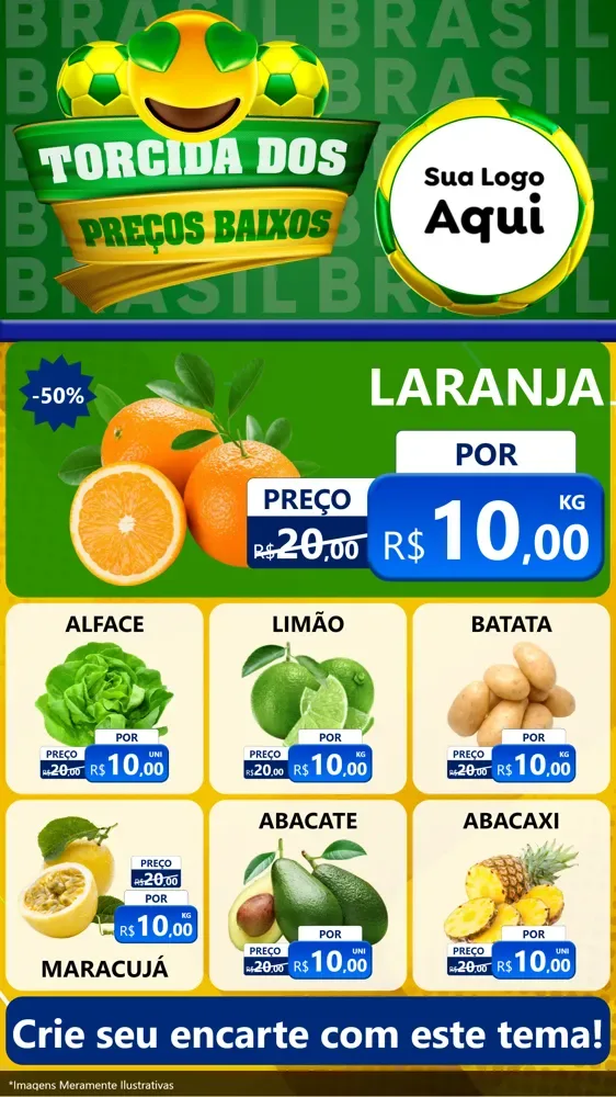 Modelo de Rede Social para Stories com o tema Torcida dos Preços Baixos - Copa para Hortifrúti