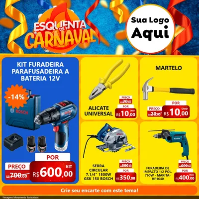 Modelo de Rede Social para Feed Facebook com o tema Esquenta de Carnaval para Maquinas e Ferramentas