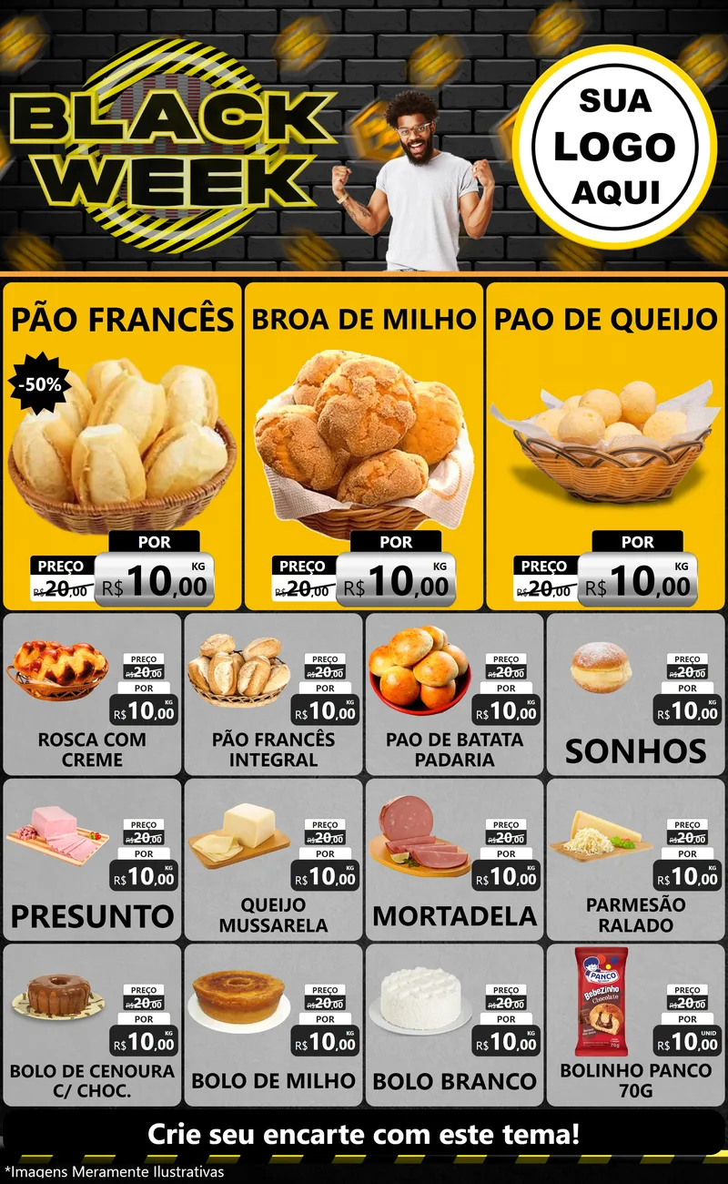 Modelo de Encarte para Encarte Grande com o tema Black Week para Padaria