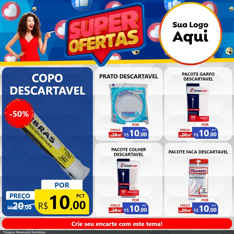 Modelo de Rede Social para Feed Facebook com o tema Super Ofertas para Embalagens
