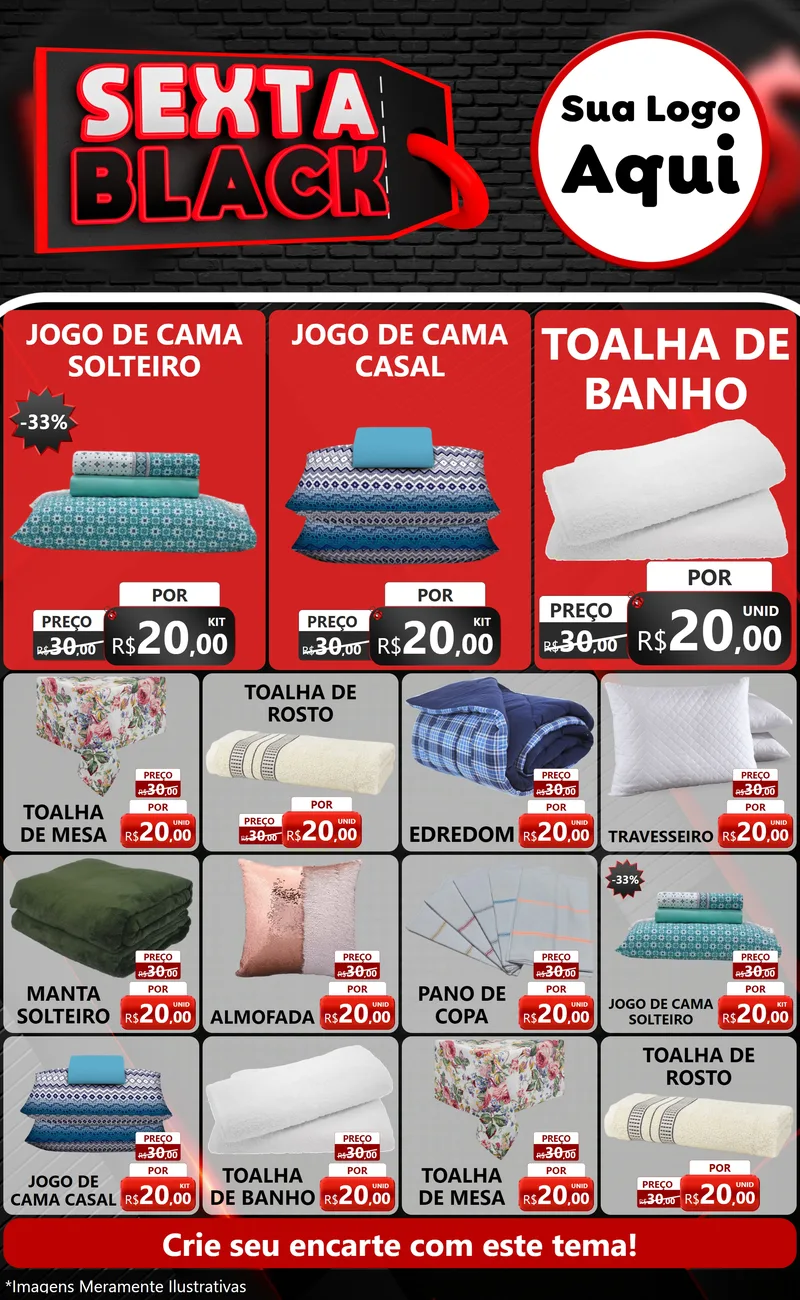 Modelo de Encarte para Encarte Grande com o tema Sexta Black para Cama, Mesa e Banho