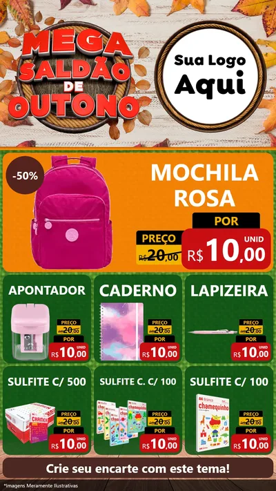 Modelo de Rede Social para Stories com o tema Mega Saldão de Outono para Papelaria