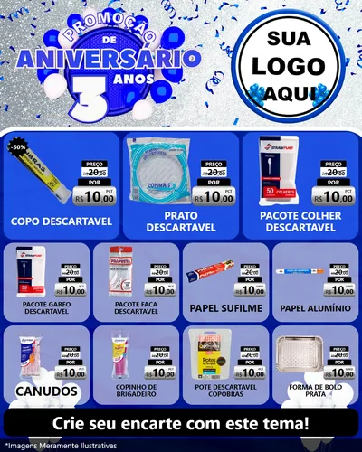 Modelo de Rede Social para Feed Instagram com o tema Promoção de Aniversário - 3 Anos para Embalagens