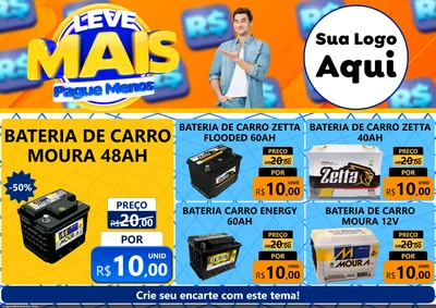 Modelo de Encarte para Encarte A4 Horizontal com o tema Leve Mais, Pague Menos para Baterias Elétricas