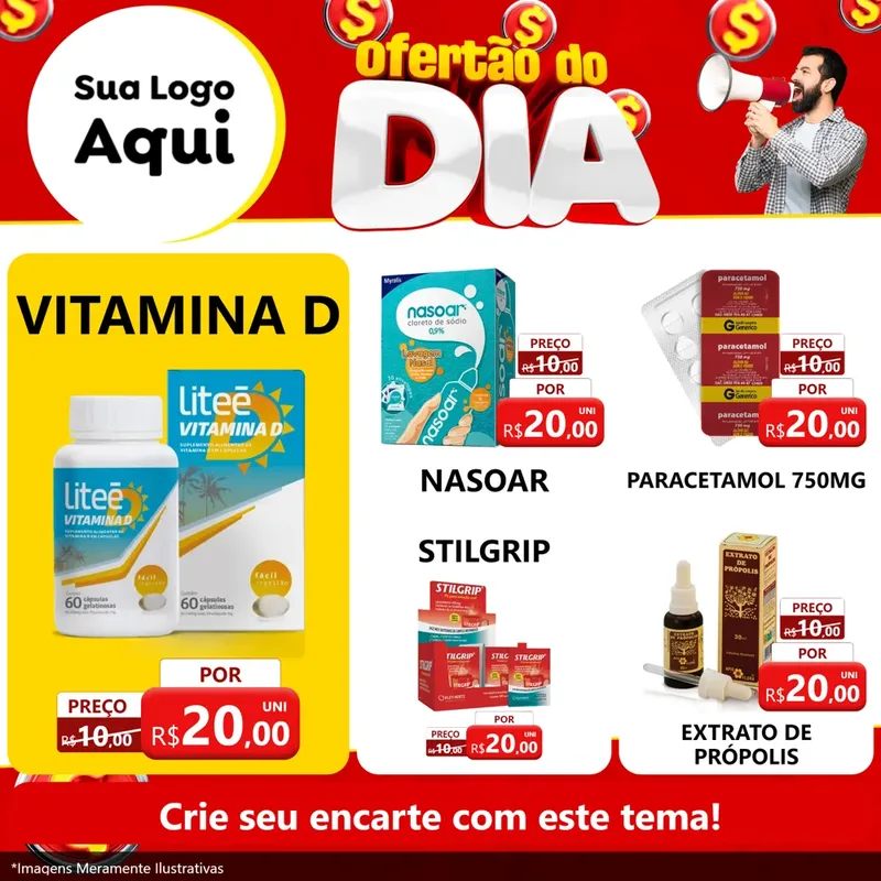 Modelo de Rede Social para Feed Facebook com o tema Ofertão do dia para Farmácia