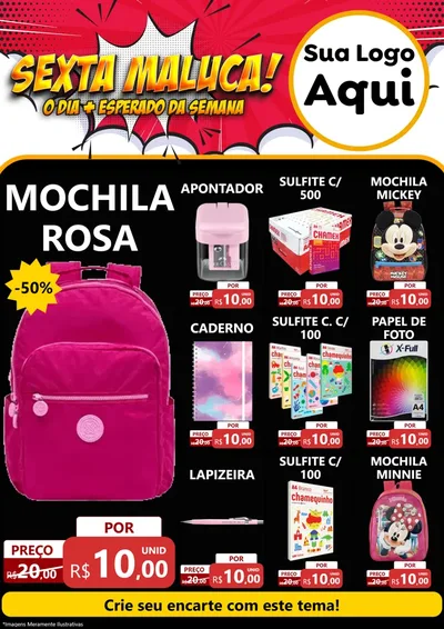 Modelo de Encarte para Encarte A4 Vertical com o tema Sexta Maluca! para Papelaria