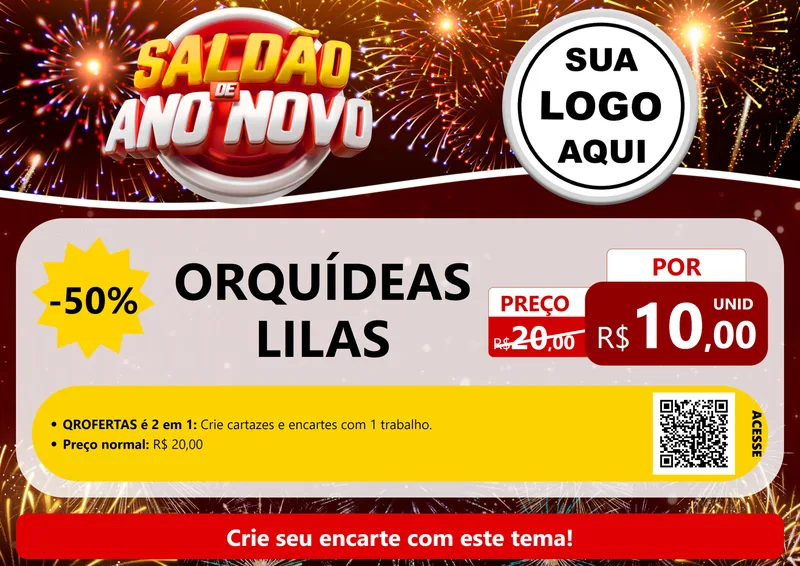 Modelo de Cartaz para Cartaz A4 Horizontal com o tema Saldão de Ano Novo para Floricultura e jardim