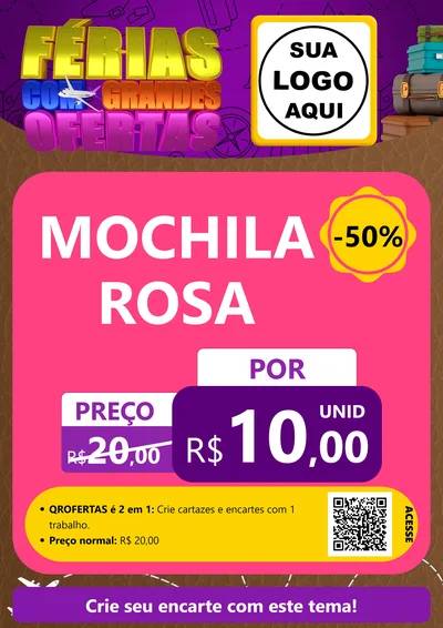 Modelo de Cartaz para Cartaz A4 Vertical com o tema Férias com Grandes Ofertas para Papelaria