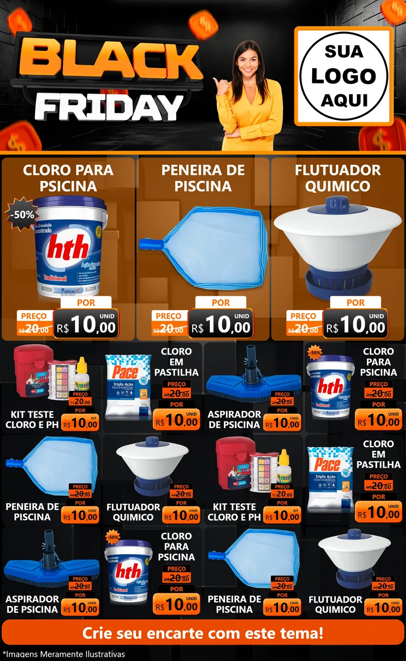 Modelo de Encarte para Encarte Grande com o tema Black Friday para Produtos para Piscina