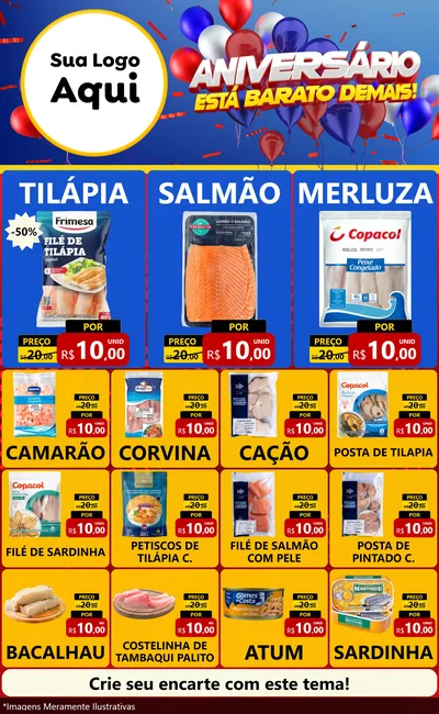 Modelo de Encarte para Encarte Grande com o tema Aniversário para Peixaria