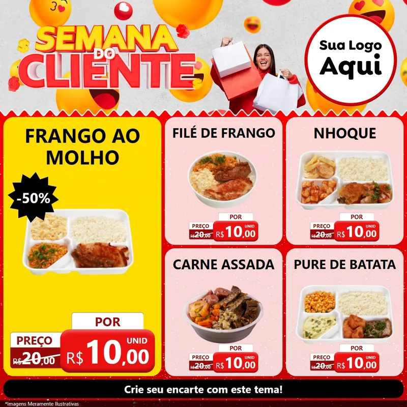Modelo de Rede Social para Feed Facebook com o tema Semana do Cliente para Restaurante