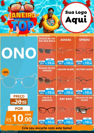 Modelo de Encarte para Encarte A4 Vertical com o tema Janeiro Top para Óticas