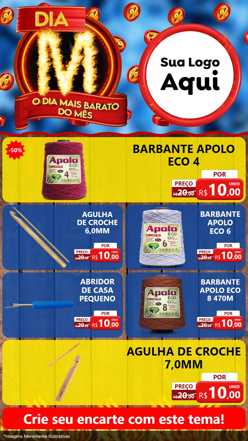Modelo de TV para TV Vertical com o tema Dia M - O Dia Mais Barato Do Mês para Armarinho e Aviamentos