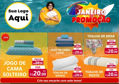 Modelo de Encarte para Encarte A4 Horizontal com o tema Janeiro de Promoção para Cama, Mesa e Banho