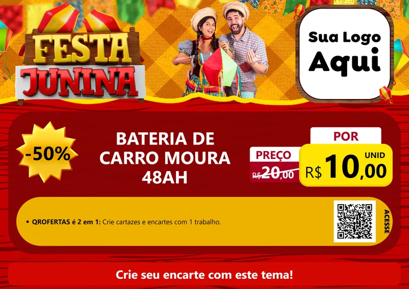 Modelo de Cartaz para Cartaz A4 Horizontal com o tema Festa Junina para Baterias Elétricas