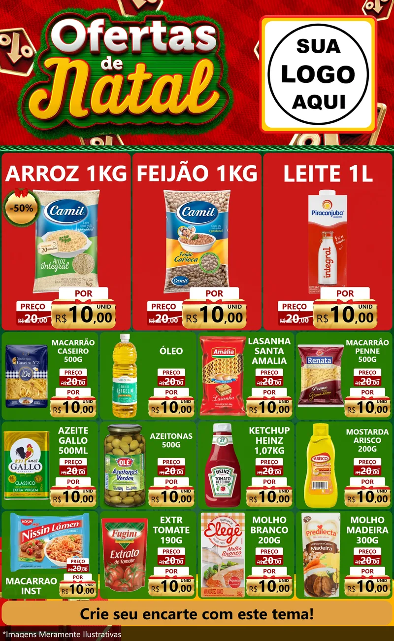 Modelo de Encarte para Encarte Grande com o tema Ofertas de Natal para Supermercado