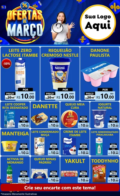 Modelo de Encarte para Encarte Grande com o tema Ofertas de Março para Frios e Laticínios